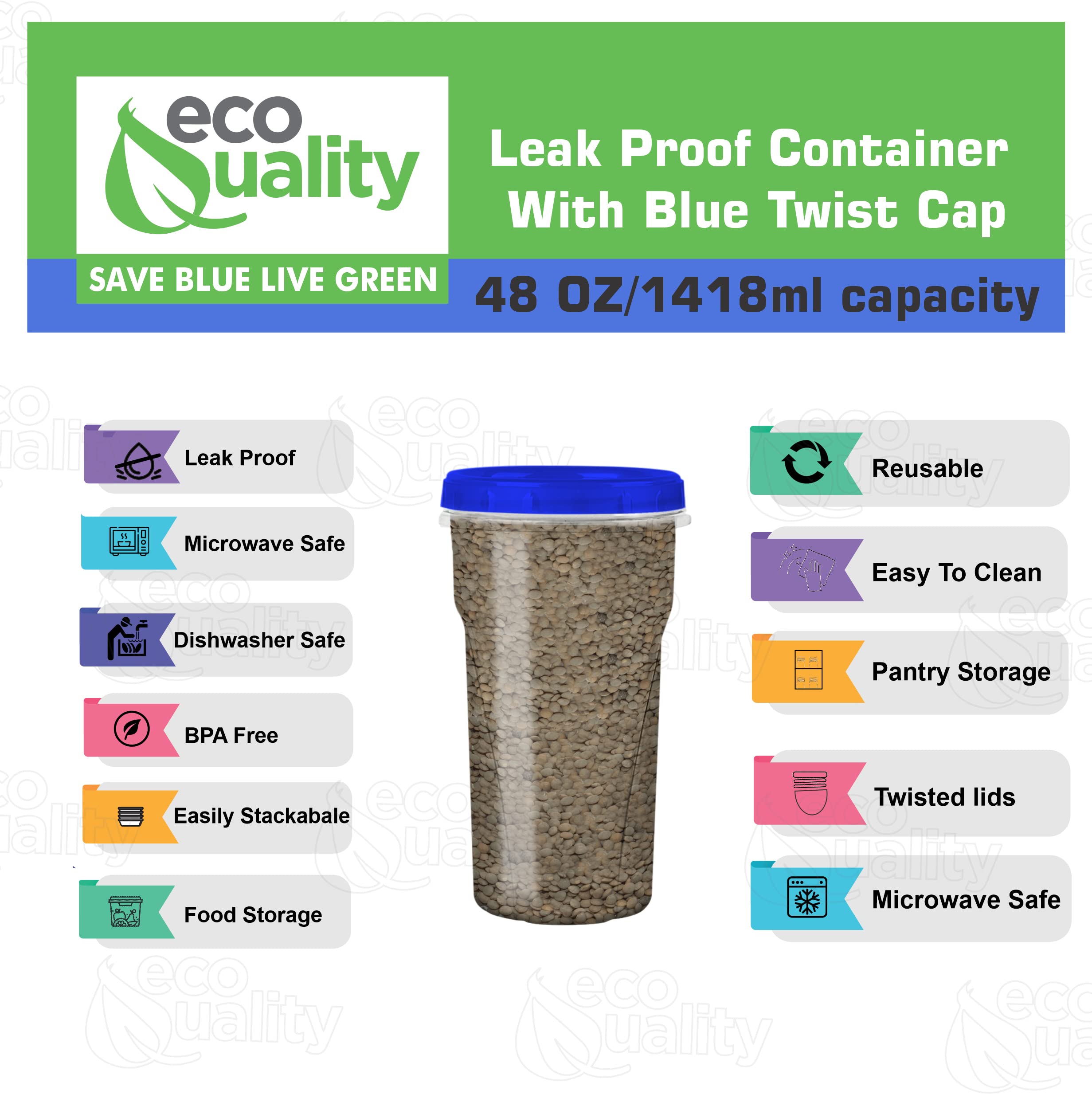 (4 Pack) 48Oz Twist Top Storage Deli Containers - Bpa Free Snack Containers Airtight Reusable Plastic Food Storage Canisters Wit